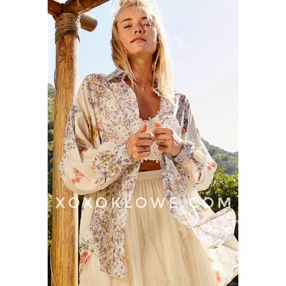 POL Lavender Cream Mixed Floral Print Button Down Shirt Oversized - Picture 9 of 14